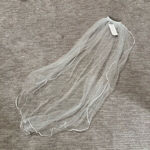 Sheer Fingertip Wedding Veil: Satin Ribbon Trim, Metal Comb